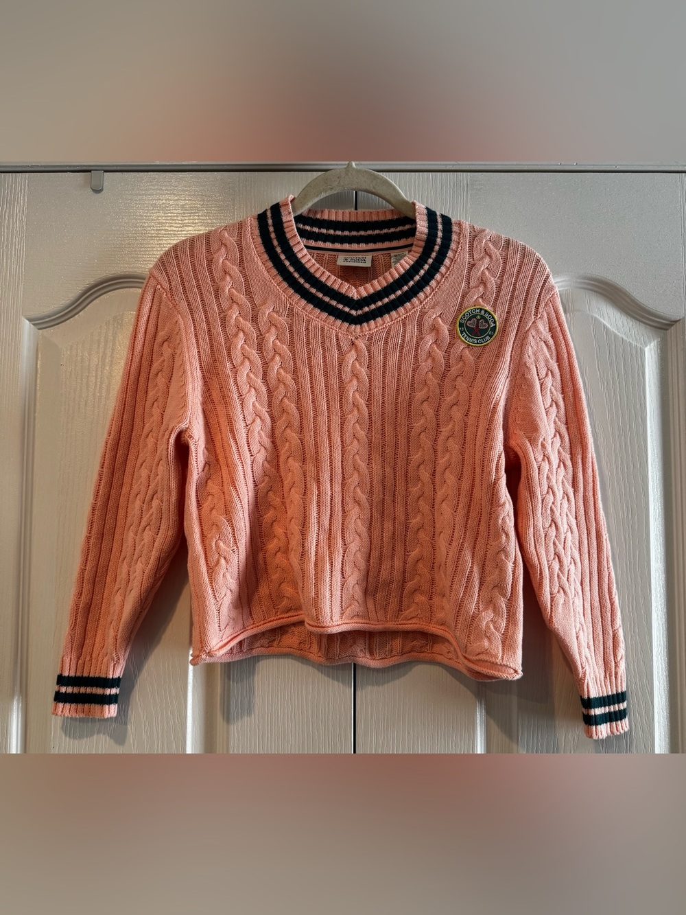 Scotch & Soda Tennis Club Baby Pink Cable Knit V-Neck Sweater - Size M